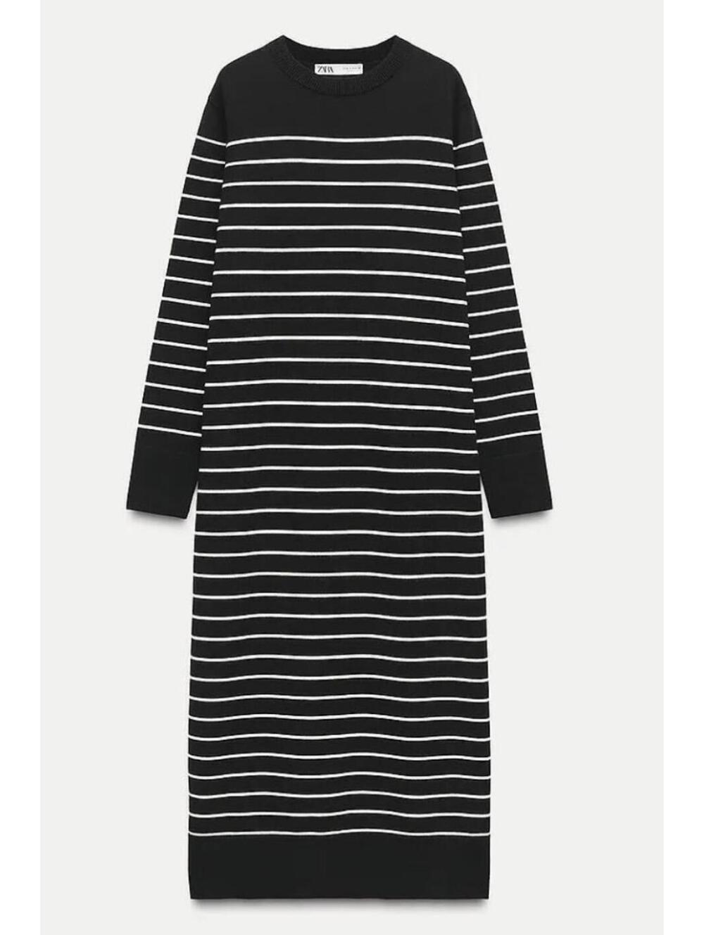 ZARA Black And White Striped Maxi Sweater Dress - Women Small